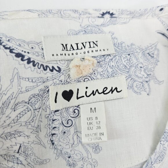 Malvin Hamburg White Linen Paisley Floral Embroidered Tunic Tasseled Top Germany - Picture 8 of 8